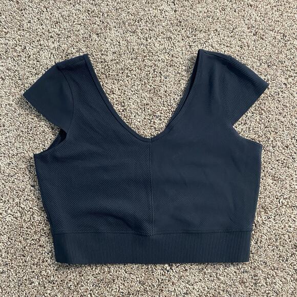 Lululemon Women’s Ready To Rise Short Sleeve Top Cropped Black Ribbed Yoga M/L - Picture 1 of 6